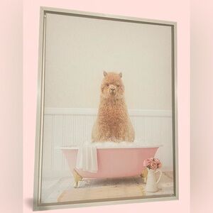 Sylvie Alpaca in Cottage Rose Bath Framed Canvas Wall Art by 18L" x 24W"